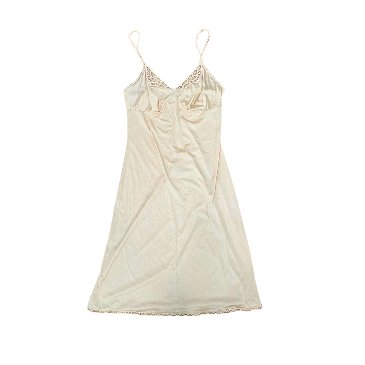 v neck dress spaghetti straps Spaghetti Straps V-Neck Beaded Appliques Satin A-Line Wedding Dress Slit with Sweep Train White / US10 main image 0